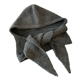 灰色巴拉克拉法帽子围巾一体女冬季加厚保暖连帽显脸小针织毛线帽