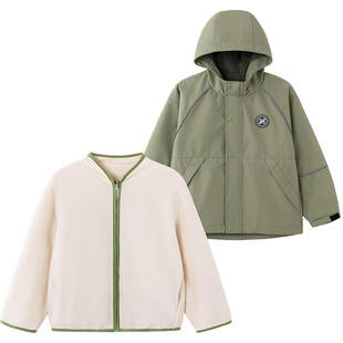 【三合一】英氏儿童夹克外套男童连帽秋冬加绒保暖防风山系潮流