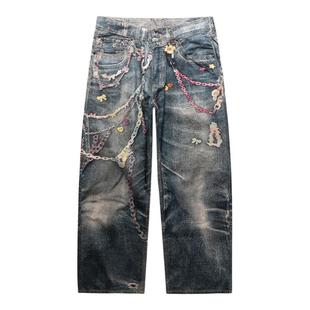 DESIGNSECRETS 25FW法国进口糖果铁链数码印花牛仔裤男士休闲裤子