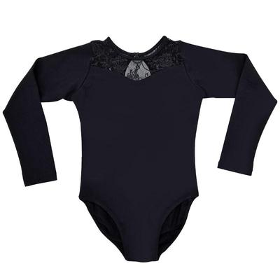 儿童舞蹈服女长袖练功黑色体操服