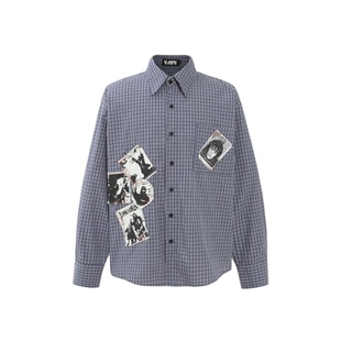 短句先生艺术贴布印花长袖衬衫