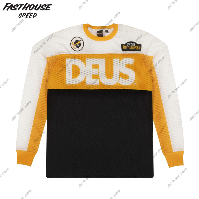 deus复古越野摩托车骑行服装备透气速干长袖t恤黑色赛车机车服男