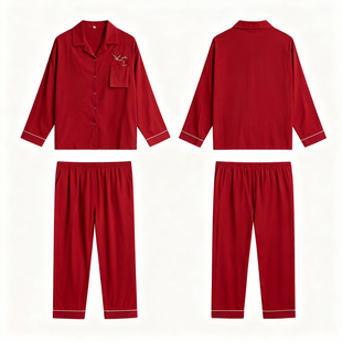 猫人红色睡衣结婚新婚情侣套装春秋款纯棉长袖家居服本命年礼盒装