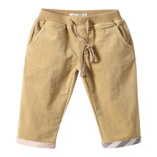 伯米吉男女童灯心绒裤宝宝休闲长裤子儿童格纹挽边裤英伦风春秋款