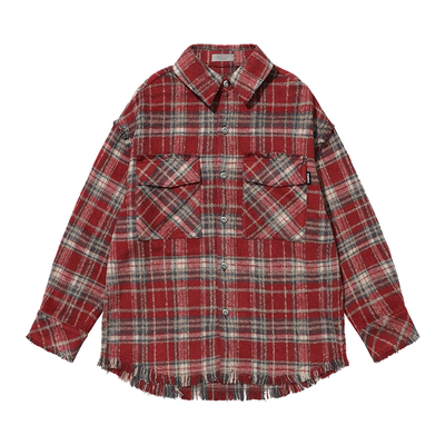 羊毛格子衬衫冬季美式