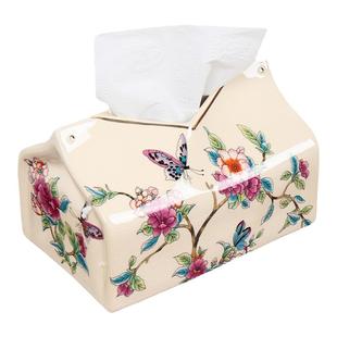 美式纸巾盒客厅轻奢陶瓷抽纸盒复古纸抽盒欧式创意法式高档摆件
