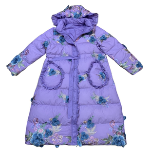 冬季羽绒服女款2025新款重工立体刺绣连帽外套保暖90白鸭绒中长款