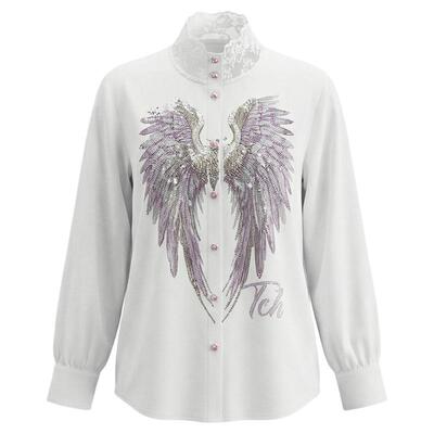 TCH2026春新款烫钻宽松时髦独特漂亮白色衬衫女上衣T78A13E1029