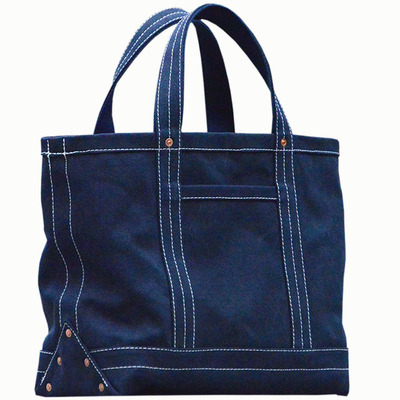帆布托特单肩铜钉藏蓝重磅硬厚