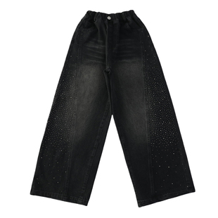 女童烫钻牛仔裤2026春装新款中大儿童初中生韩版宽松直筒阔腿裤子