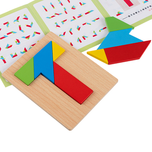 智力拼图四巧板T字迷之谜儿童拼装益智拼板幼儿早教木制玩具以上