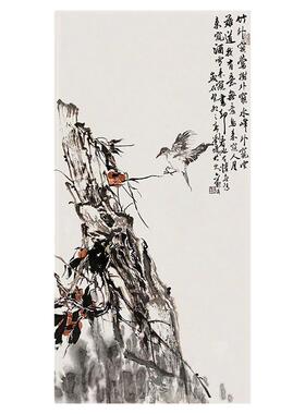 孤品收藏仅一张柿子黄鹂禅意国画