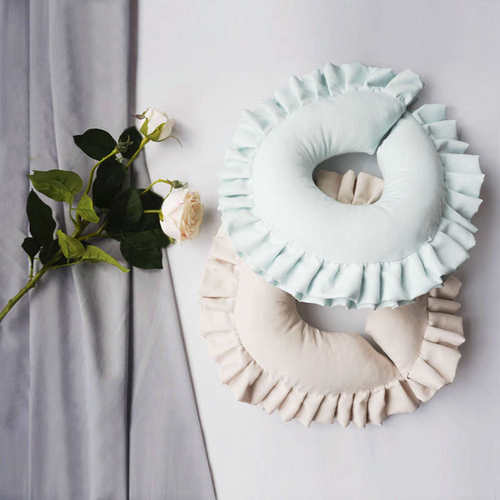 自在之橙记忆棉u型枕 纯色双褶边设计可拆洗  美容院护颈神器