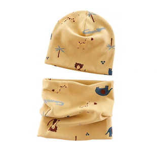 儿童帽子围脖套装A类纯棉婴儿棉帽宝宝套头帽套脖两件套全棉秋冬