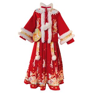 汉服女童冬款拜年服过新年国风秋冬装2023新款马面裙冬季儿童唐装