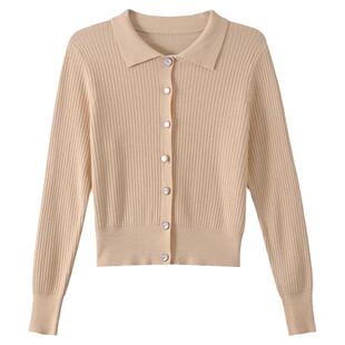 2026春季新款女装薄款polo领针织开衫女韩版外搭翻领短款毛衣外套