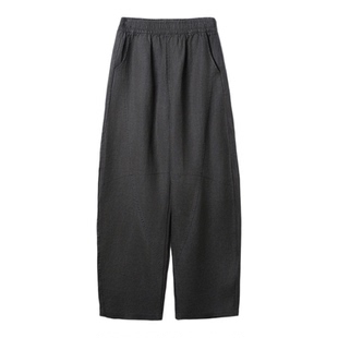 戎美 气场廓形汉麻松紧腰宽松哈伦裤长裤春女