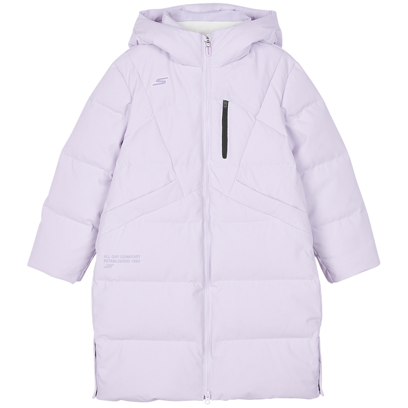 斯凯奇outlets女童梭织羽绒服中长款连帽冬季防水保暖新款外套