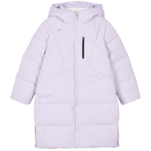 斯凯奇outlets女童梭织羽绒服中长款连帽冬季防水保暖新款外套