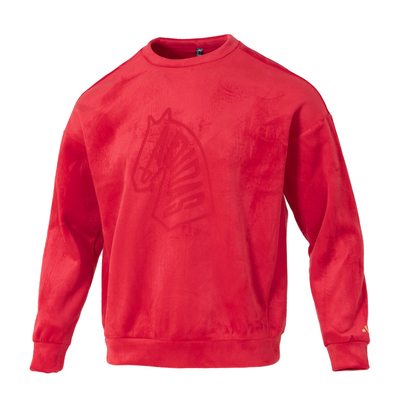 阿迪达斯新年款卫衣男士本命年红色运动上衣圆领加绒套头衫KE4069