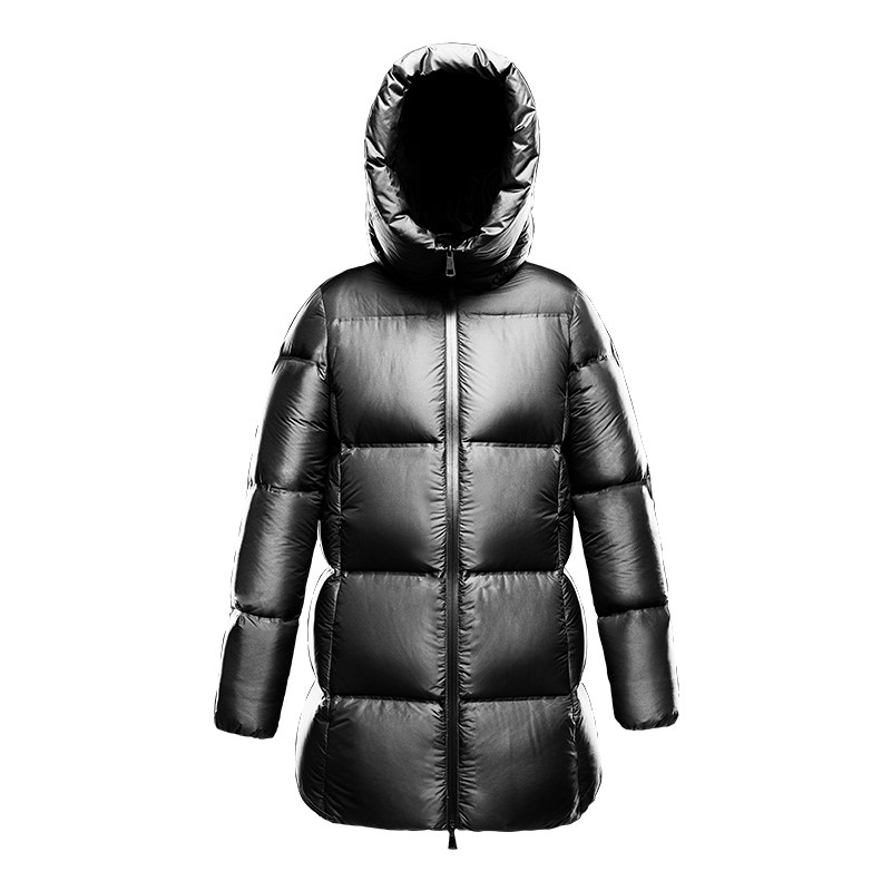OTE 鹅绒羽绒服女大衣2025年新款极厚黑极简保暖带帽中长款外C190