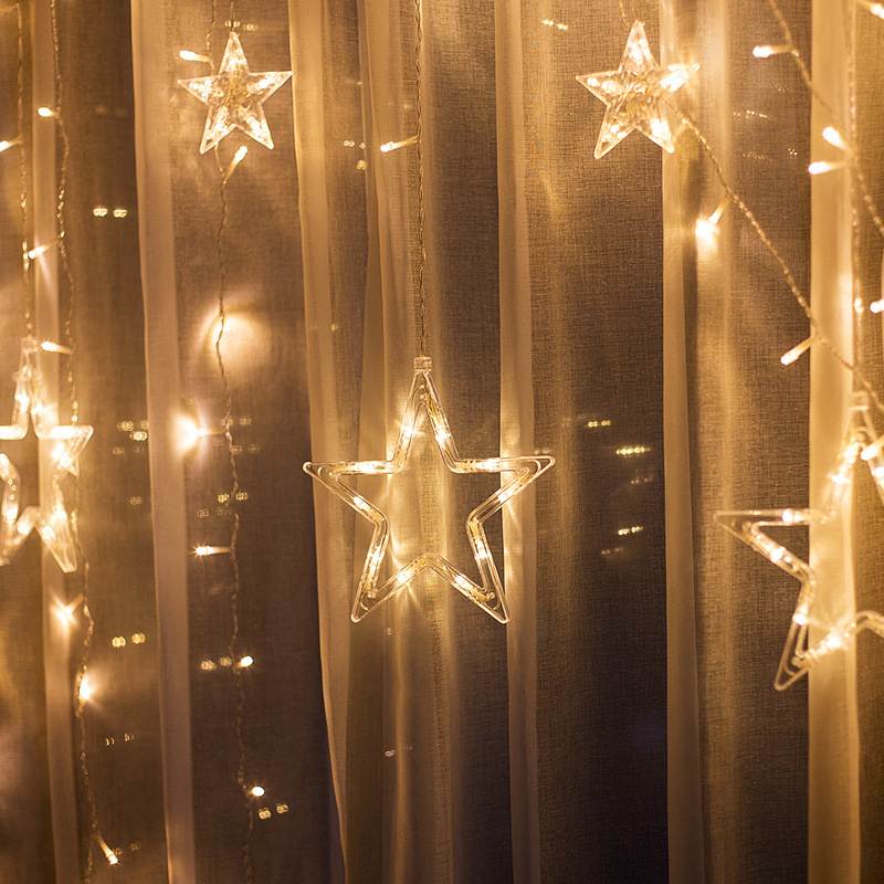 led五角星星窗帘灯 星星灯串 户外露营家居布置装饰窗帘串灯 彩灯