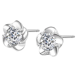 老凤祥四叶草耳钉s925银锆石花朵耳环女镶钻饰品生日礼物送女朋友