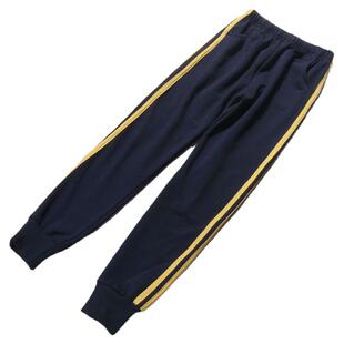 校服裤纯棉校裤春秋冬款小学生幼儿园深蓝色运动加绒黄色边条裤子