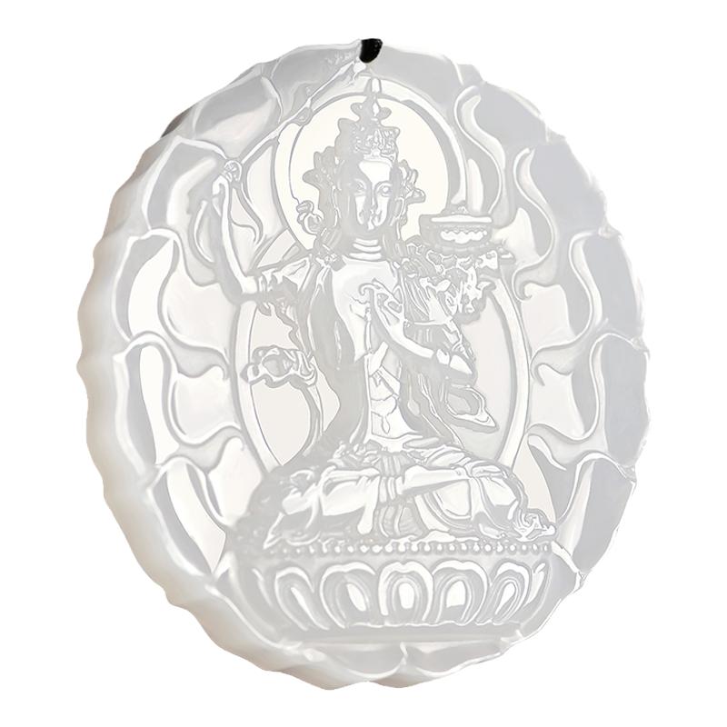 羊脂白玉文殊菩萨守护神吊坠
