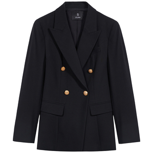 回笑双排扣黑色西装女直筒裤套装职业通勤正装公考面试高级感西服