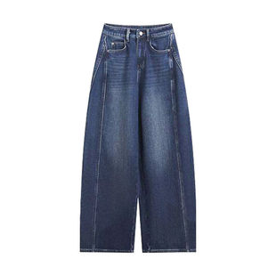 拉夏贝尔加绒牛仔裤阔腿宽松弯刀裤2025款秋冬季巨好看百搭的裤子