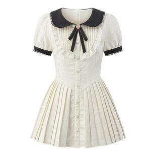 东京岁时记jk白色蕾丝初恋日杂系连衣裙珍珠扣娃娃领蓬蓬短裙女夏