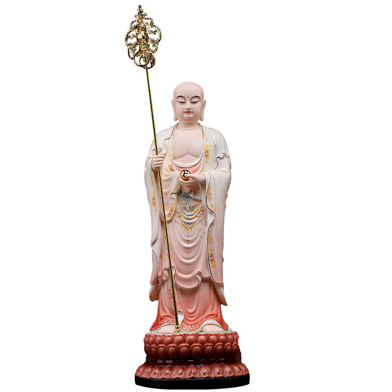 陶瓷高端彩绘立莲地藏王菩萨摆件