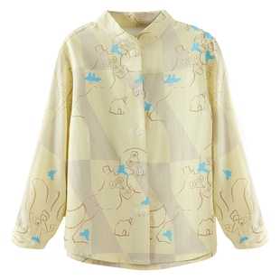 Q21儿童天丝麻衬衫男女童宝宝印花休闲衬衣吸湿排汗休闲风春夏新