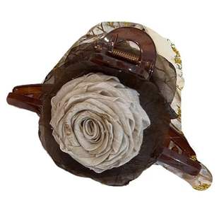 新中式手作玫瑰花朵古风清冷感烧毁鲨鱼夹复古小众女抓夹发饰