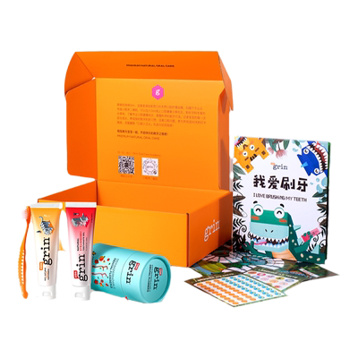 grin儿童牙膏牙刷口腔教育礼盒