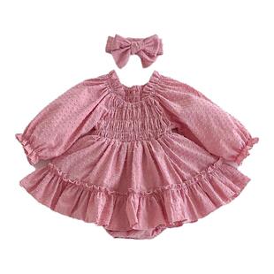 婴儿百日宴女宝装3个月女宝宝衣服女婴可爱超萌女孩子包屁衣秋冬