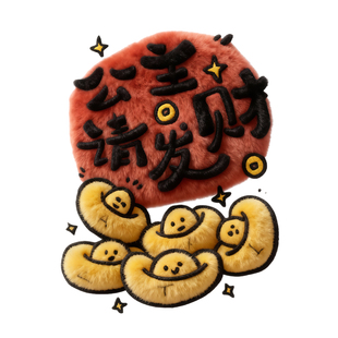 仿毛绒趣味吉祥文字白墨烫画贴帆布包衣服热转印图案胶印贴印花贴