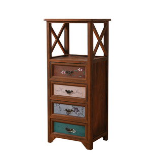 复古实木收纳柜彩绘多层储物柜客厅斗柜抽屉式阳台置物柜卧室柜子