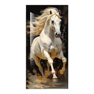白色骏马玄关装饰画策马奔腾马到成功走廊过道挂画样板间房间壁画