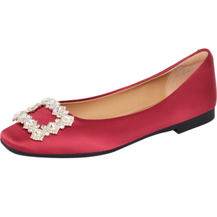 REEMOOR睿慕2025秋季新款法式方头浅口单鞋水钻方扣平底鞋女