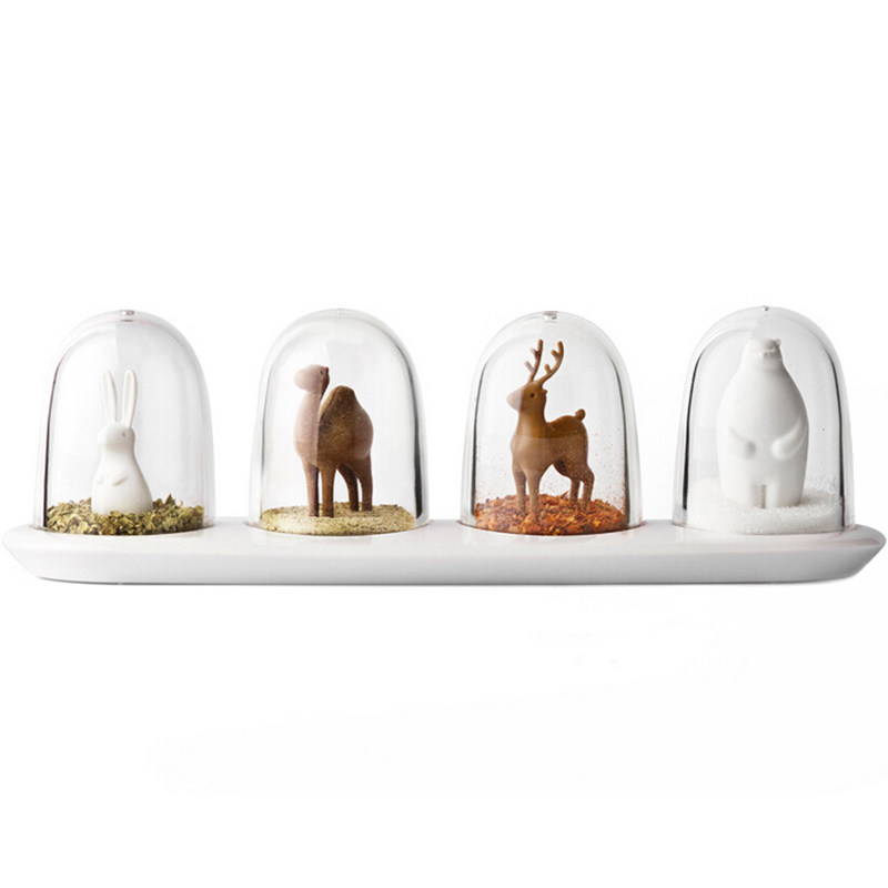 超萌动物厨房调味罐 可爱森林小景餐桌调味瓶 摆件糖罐盐罐套装