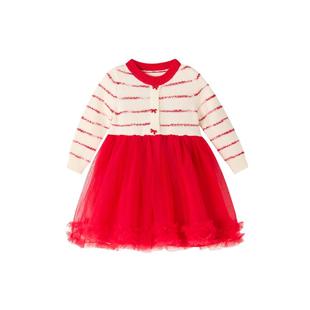 笛莎官方旗舰童装女童连衣裙红色新年款女孩宝宝儿童公主网纱裙子