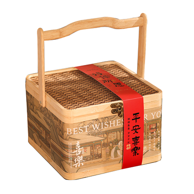 国风手提竹编新年礼盒空盒