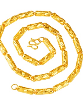 男士实心竹节项链 纯黄铜镀厚金欧币项链 镀24K黄金 沙金首饰