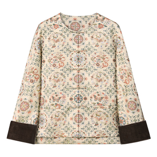 中国丝绸隆鹊[陆美英凤蝶宝相纹]宋锦对襟外套新中式国风秋冬唐装