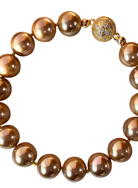 月光彩虹浓茶金！绿紫伴彩南洋金珠仿海水珍珠手链棉线打结手环