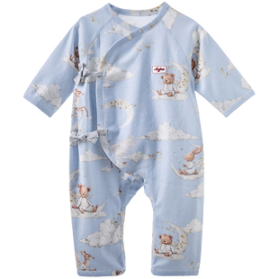 aqpa爱帕新生儿连体衣纯棉春秋新款满月宝宝衣服婴儿哈衣爬服睡衣