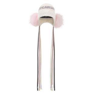 BCG粉色球球滑雪帽针织保暖抗风飘带高弹力飘带可爱女生头盔帽子