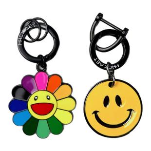 高级经典村上隆笑脸太阳花钥匙扣圈可爱潮流学生挂件书包配饰品